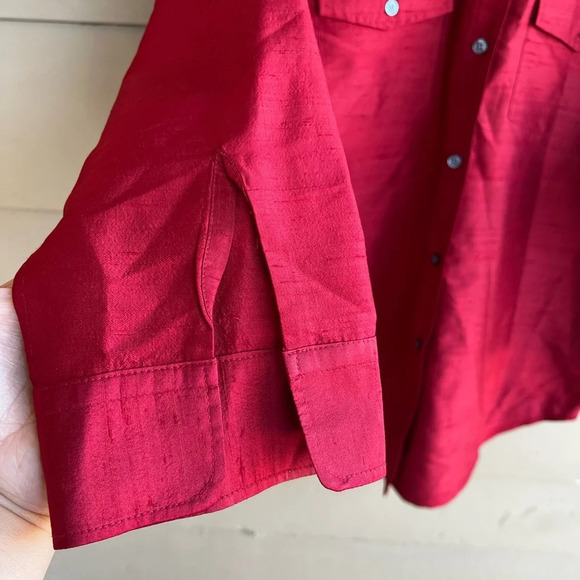 Lauren Ralph Lauren Red Silk Button Down Shirt - Size 4 Holiday Festive Classic - Picture 4 of 5